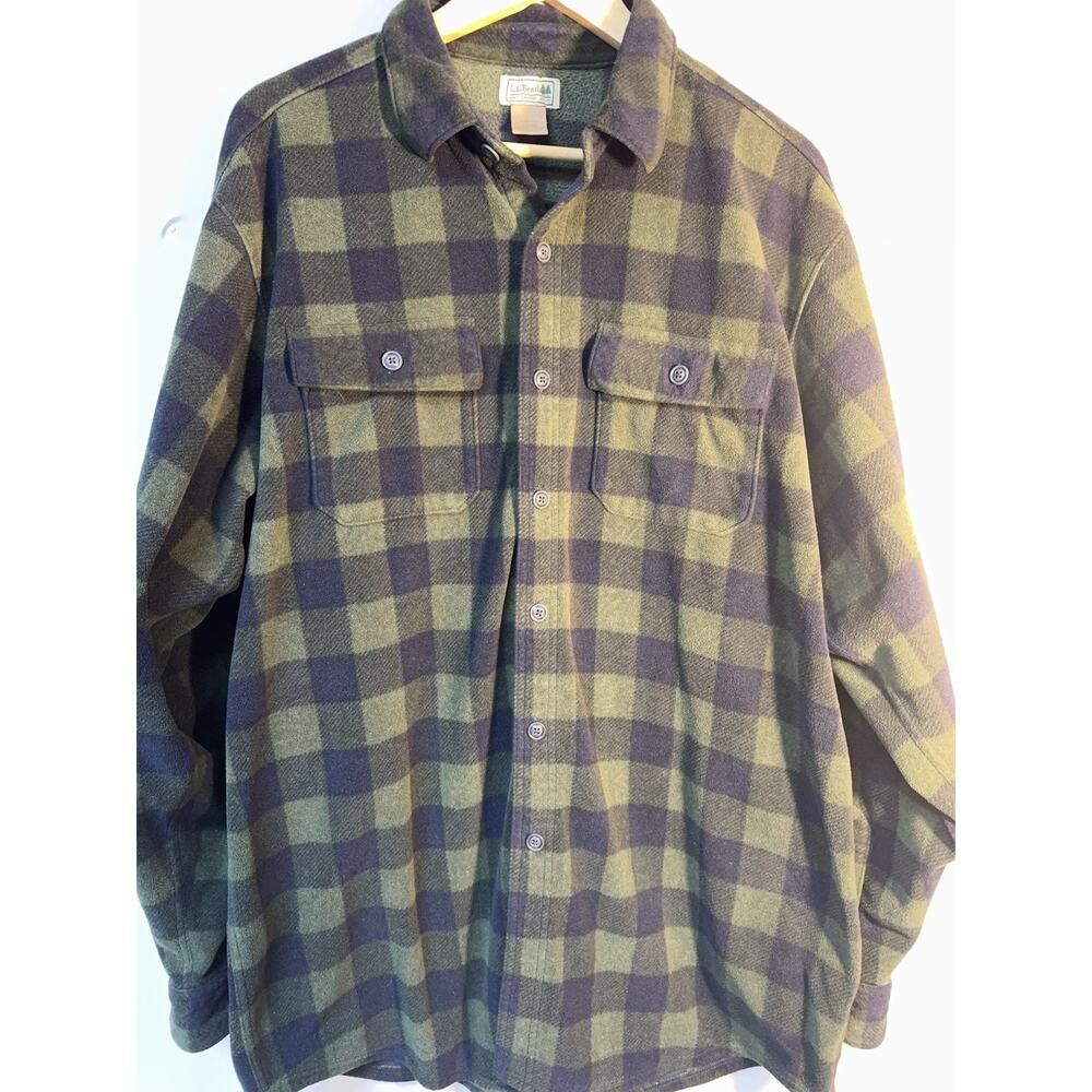 L L Bean Plaid Flannel Shirt Jacket Mens Large Tall Green Workwear‎ Outdoor